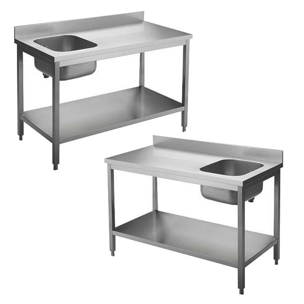 KBS Edelstahl Cheftisch PRO, 1 Becken, 600 mm Bautiefe