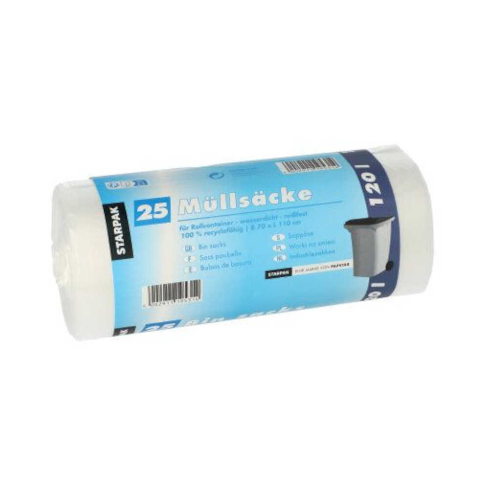Müllsäcke, 120 Liter, transparent, H 110 x B 70 cm, 1 VPE = 500 Stück (20x 25)