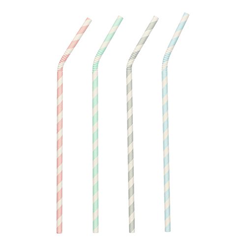 Papierstrohhalme pastelfarben,sortiert Ø 6 mm x 22 cm, biegbar, VPE= 1000 Stück (10x 100)