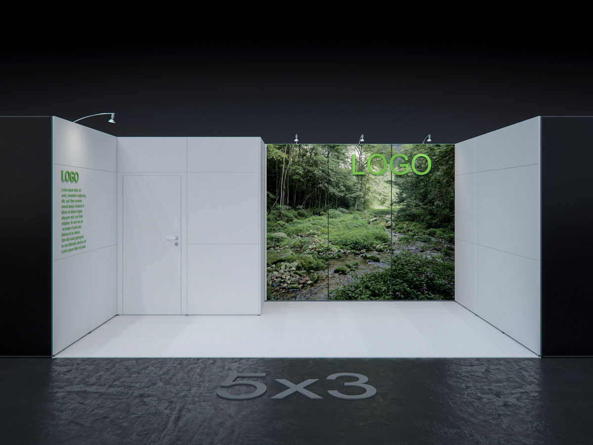 MBA SCENARIO® Displaysystem 3x5m Reihenstand mit Kabine links