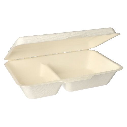 Menüboxen aus Zuckerrohr "pure" 2-geteilt 6,5 cm x 24 cm x 15,5 cm, VPE= 500 Stück (1x 500)