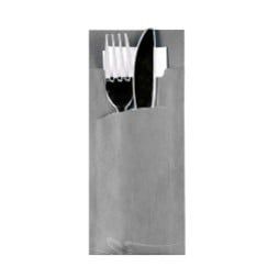 Papstar Bestecktasche Stripes - grau inkl. weißer Serviette