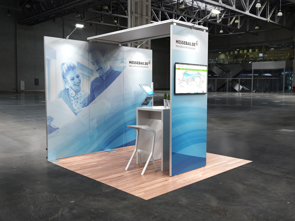 Octawall Messestand 3m Wand freistehend mit Deckenelement