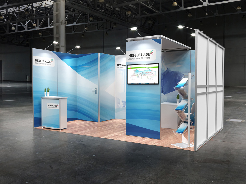 Octawall Messestand 5x3m Reihenstand mit Kabine und Deckenelement