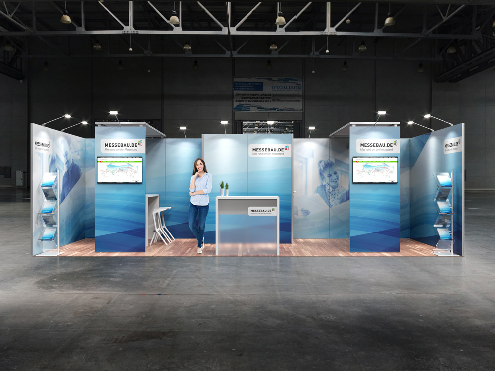 Octawall Messestand 8x3m Reihenstand mit Kabine und Deckenelement-Set