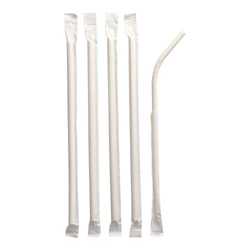 Papierstrohhalme, flexibel, Ø 6 mm, 20 cm, weiß, "Stripes", einzeln gehüllt, VPE= 1000 Stück (10x 100)