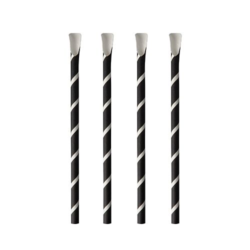Papierstrohhalme mit Löffel Ø 8 mm x 20 cm schwarz/weiß "Stripes", VPE= 800 Stück (8x 100)