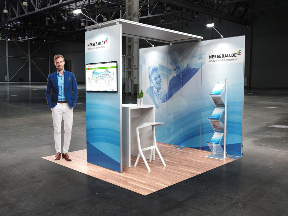 Octawall Messestand 3m Wand freistehend mit Deckenelement