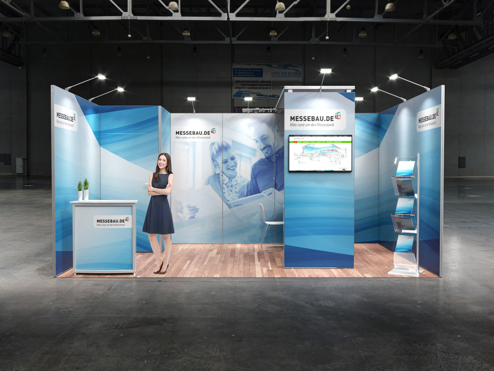 Octawall Messestand 5x3m Reihenstand mit Kabine und Deckenelement