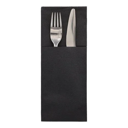 Airlaid Bestecktaschen, 48 x 40 cm, 1/8-Falz, schwarz "Premium", VPE= 400 Stück (4x 100)