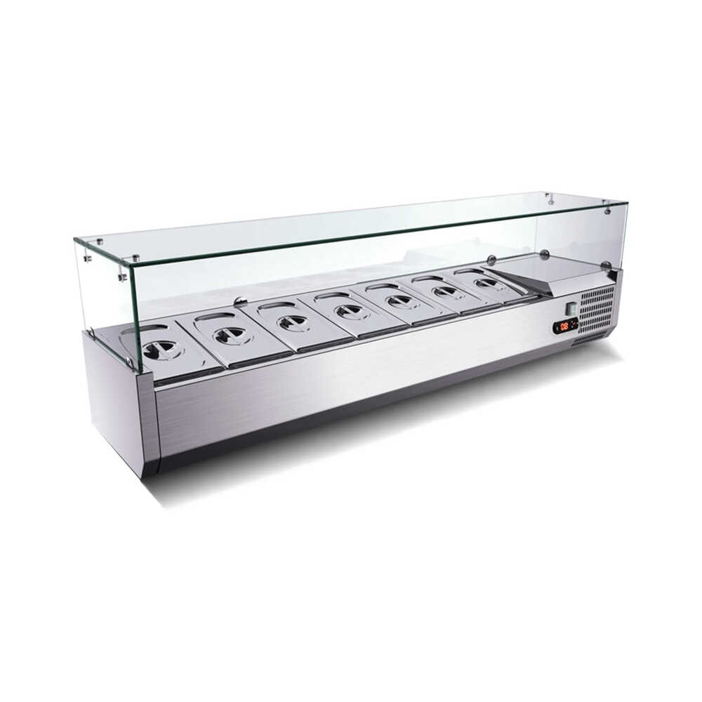 Kühlaufsatzvitrinen ECO mit Glasaufbau 1200-2000 mm, +2°C/+10°C, 1/3 oder 1/4 Bestückung