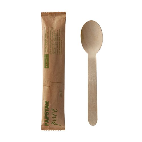 Holzlöffel "pure" 16 cm natur einzeln verpackt in Papierbeutel, VPE= 500 Stück (10x 50)