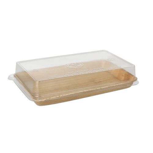 Sushi-Schalen aus Palmblatt eckig 200 ml 22 x 14,2 cm natur mit rPET Deckel "Kombipack" VPE= 50 Stück (5 x 10)