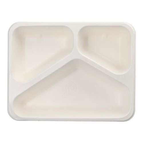 Siegelschalen aus Zuckerrohr, PLA-beschichtet, 3-geteilt, 1000 ml, 22,7 x 17,8 cm, VPE= 300 Stück (6x 50)