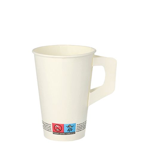 Pappbecher mit Henkel 0,2 l, Ø 7 cm x 9,7 cm weiß, VPE= 2000 Stück (25x 80)