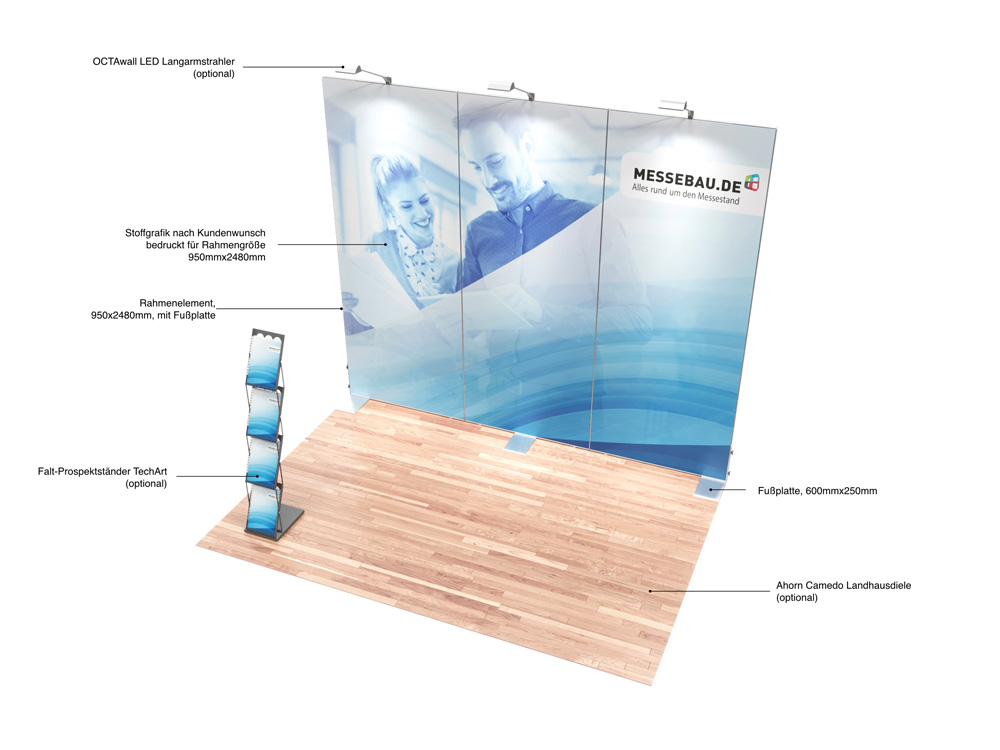 Octawall Messestand - 3m Wandelement mit Stoffdruck freistehend