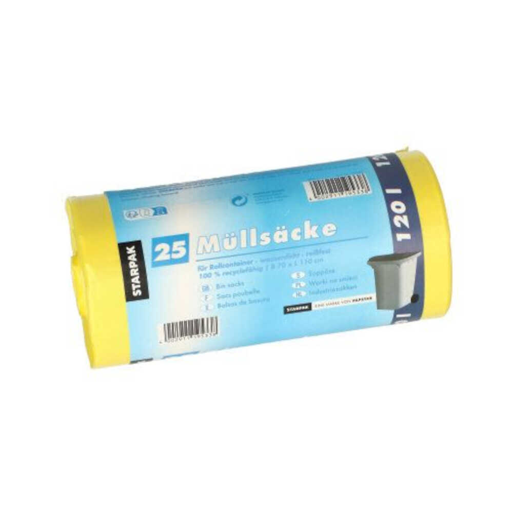 Müllsäcke, 120 Liter, gelb, H 110 x B 70 cm, 1 VPE = 500 Stück (20x 25)