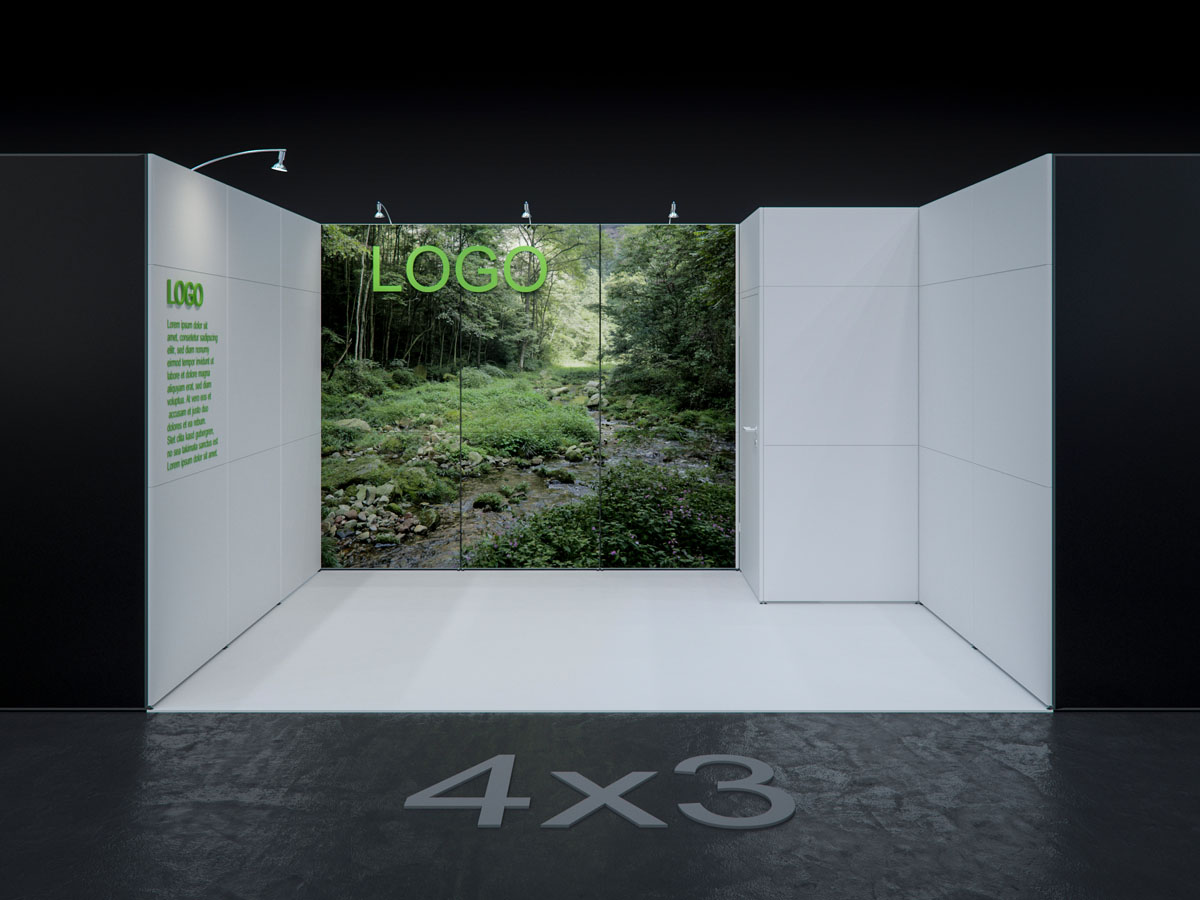 MBA SCENARIO® Displaysystem 3x4m Reihenstand mit Kabine rechts