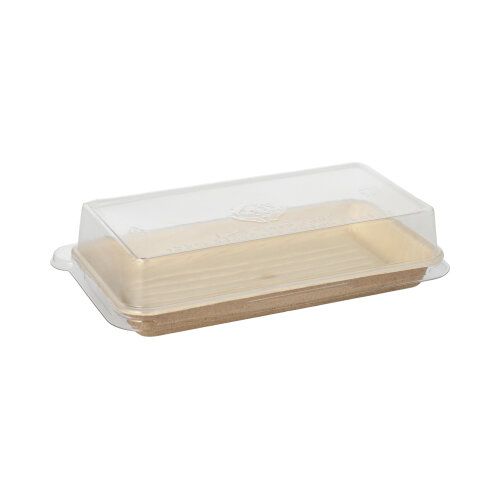 Sushi-Schalen aus Palmblatt eckig 100 ml 18,4 x 10,4 cm natur mit rPET Deckel "Kombipack", VPE= 50 Stück (5 x 10)