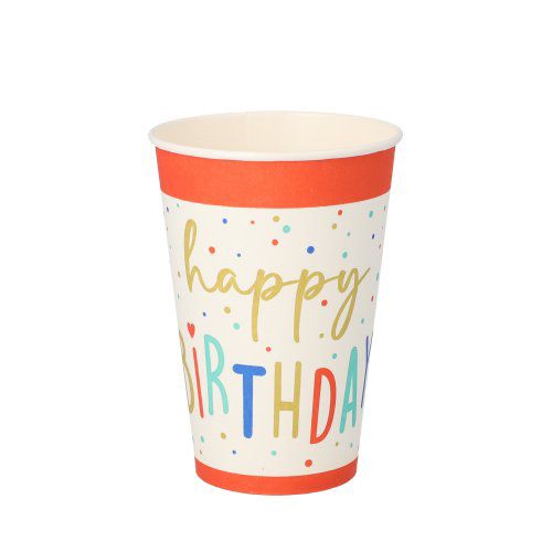 Pappbecher 0,2 l, Ø 7 cm x 9,7 cm weiss "Happy Birthday", VPE= 140 Stück (14x 10)