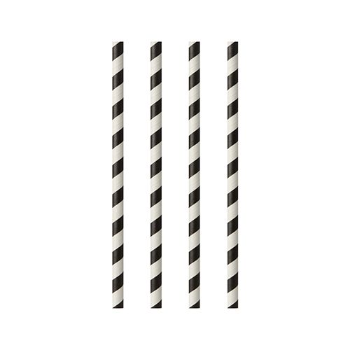 Papierstrohhalme Ø 6 mm x 20 cm schwarz/weiß "Stripes", VPE= 1000 Stück (10x 100)