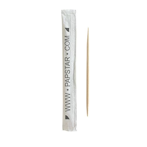 Zahnstocher einzeln verpackt, Holz "pure" rund 6,5 cm mit Aufdruck, VPE= 12000 Stück (12x 1000)