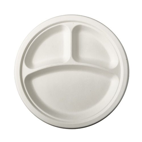 Teller aus Zuckerrohr "pure" 3-geteilt, Ø 23 cm weiß, VPE= 144 Stück (12x 12)