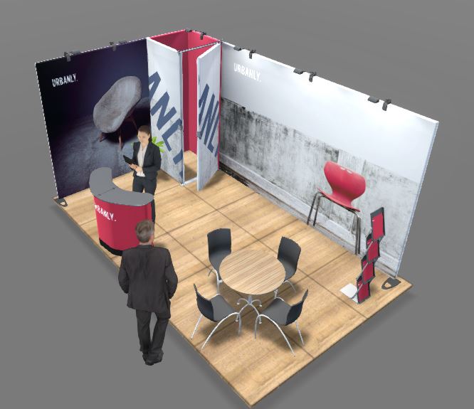 Expand System Eck Messestand mit Lagerraum 5x3m - Höhe 240cm