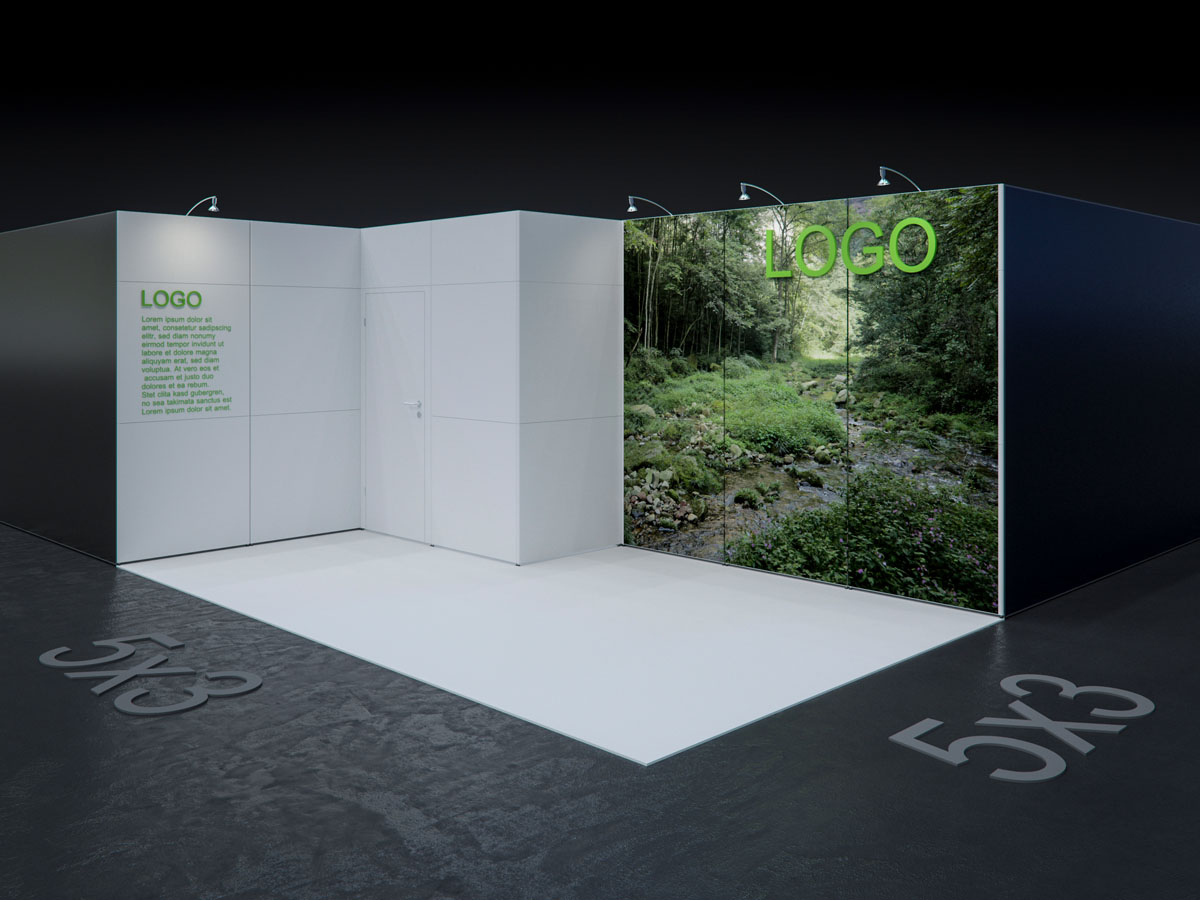 MBA SCENARIO® Displaysystem 3x5m Eckstand mit Kabine links
