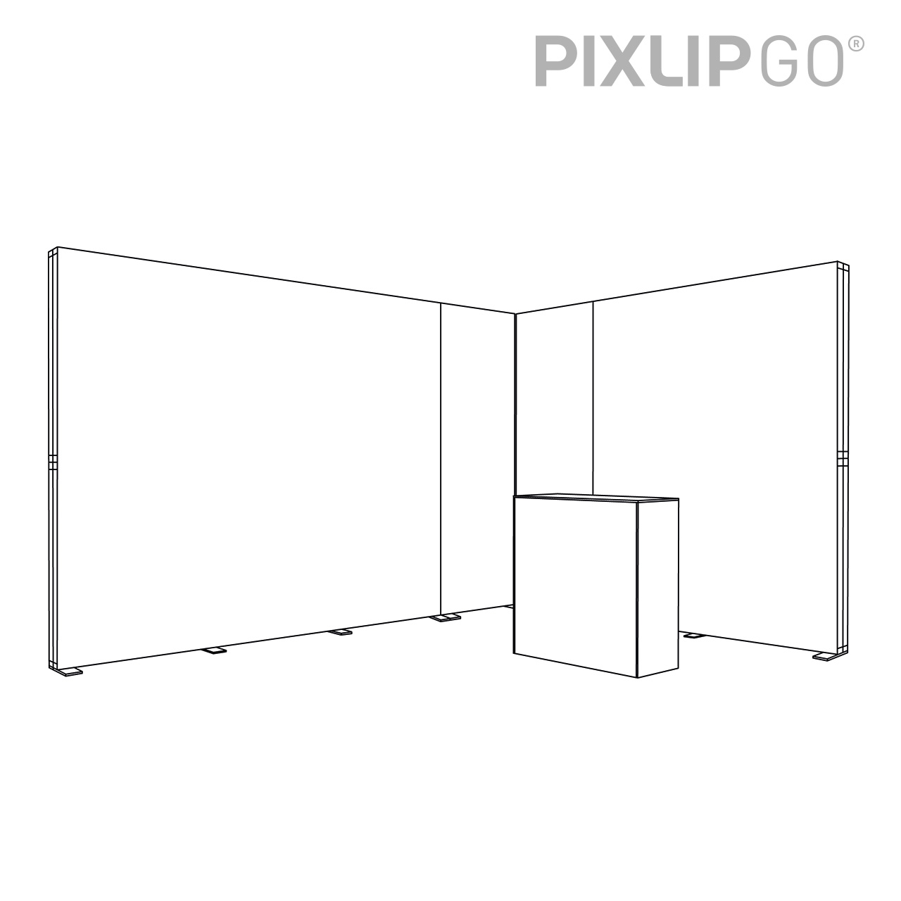 PIXLIP GO Eck Messestand 4x3m - inkl. LED Counter L White