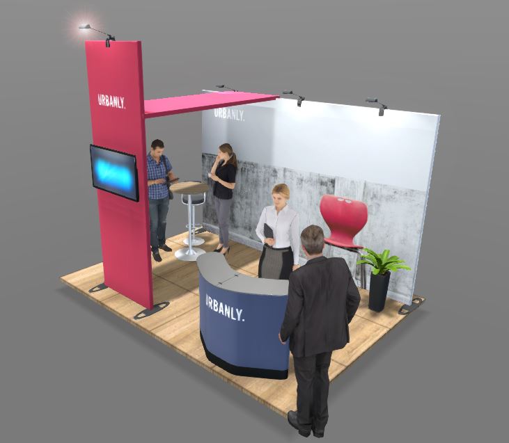 Expand System Kopf Messestand mit Deckenelement 4x3m - Höhe 318cm