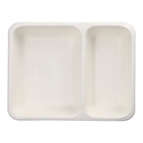 Siegelschalen aus Zuckerrohr, PLA-beschichtet, 2-geteilt, 1200 ml, 22,7 x 17,8 cm, VPE= 300 Stück (6x 50)