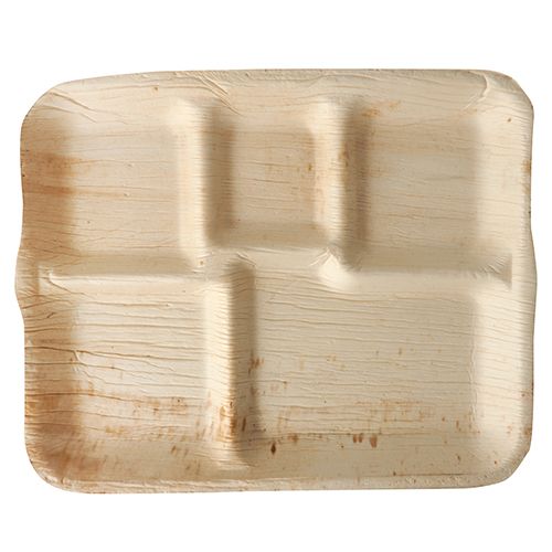 Snack-Teller aus Palmblatt "pure", eckig 5fach unterteilt 27 x 21,5 cm, VPE= 36 Stück (6 x 6)