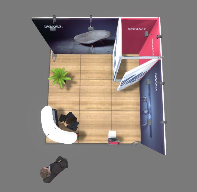 Expand System Eck Messestand mit Lagerraum 3x3m - Höhe 240cm