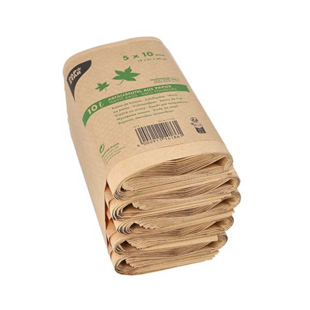 Abfallbeutel aus Kraftpapier, 10 l, braun, H 35 x B 21 cm, 1 VPE = 200 Stück (4 x 50)