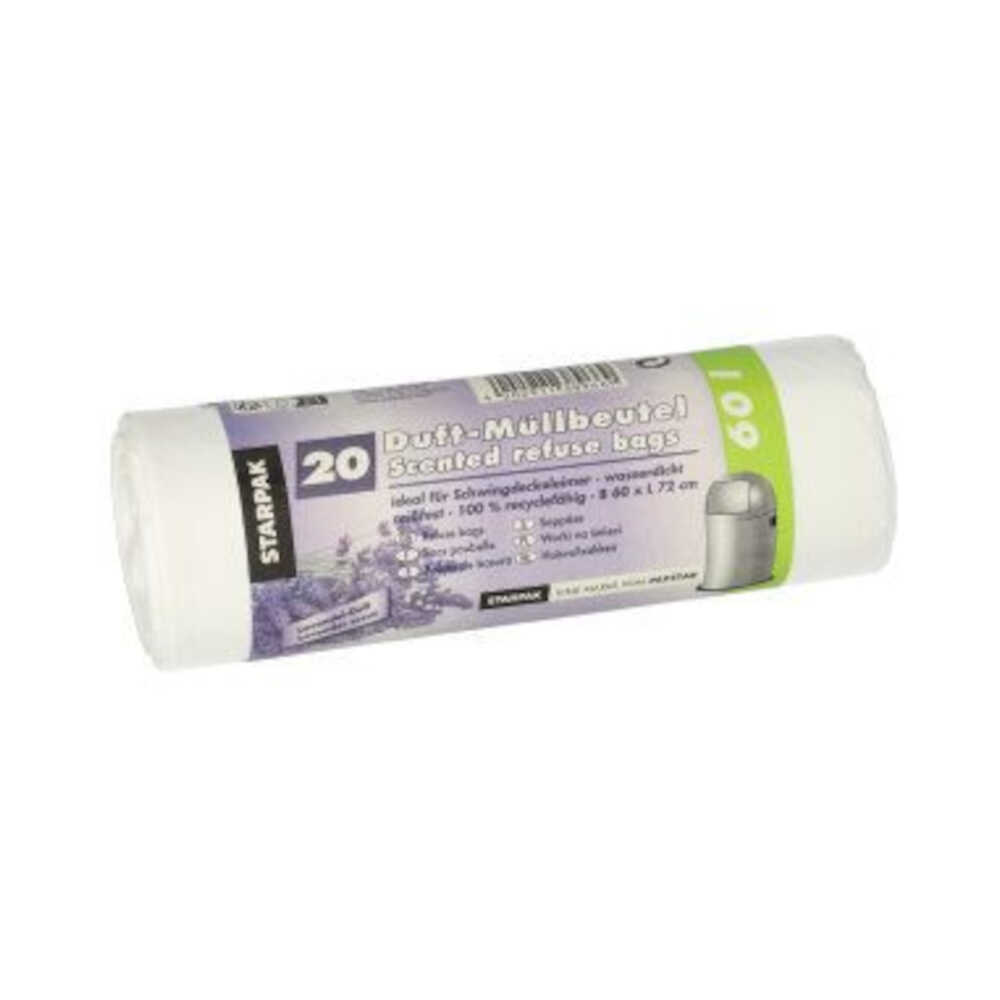 Müllbeutel mit Duft, LDPE 60 l H 72 x B 60 cm weiß – Lavender, 1 VPE = 320 Stück (16 x 20)