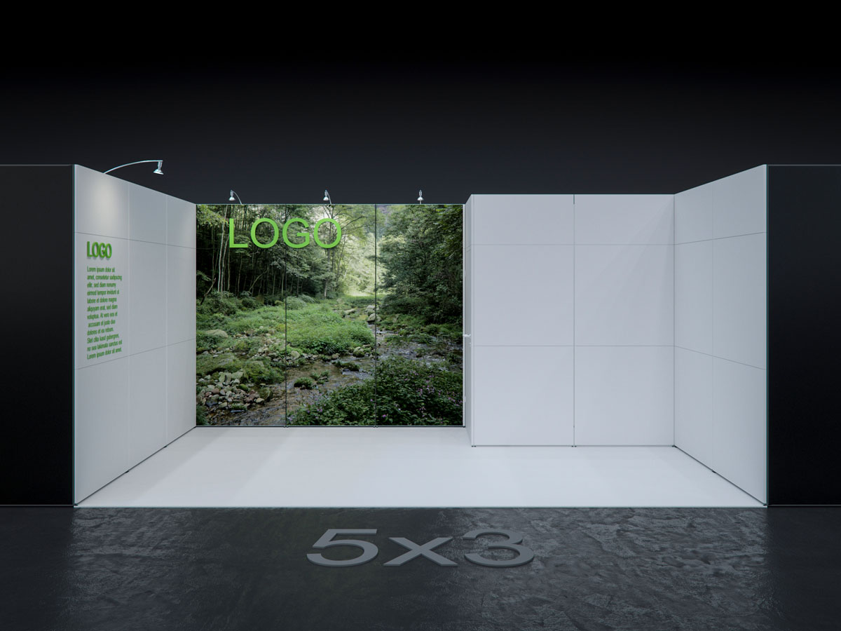 MBA SCENARIO® Displaysystem 3x5m Reihenstand mit Kabine rechts