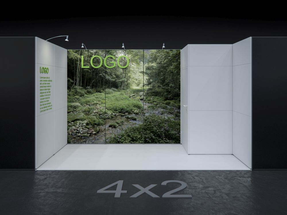 MBA SCENARIO® Displaysystem 2x4m Reihenstand mit Kabine rechts