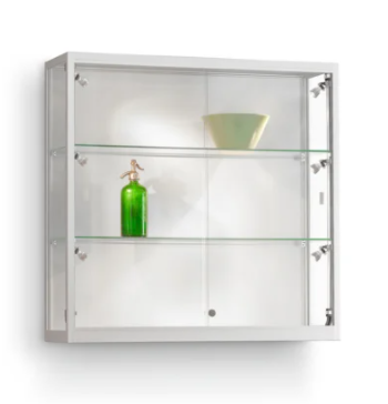 Wandvitrine 111 1000 silber mit LED Seitenbeleuchtung 1000 x 300 x 984 mm