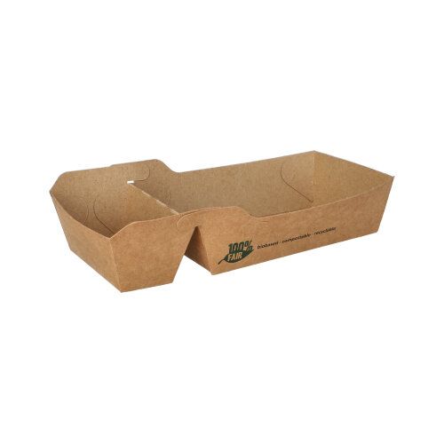 Pommesschalen mittel, Pappe "pure" 2-geteilt, 9 x 18 cm "100% Fair", VPE= 960 Stück (12x 80)