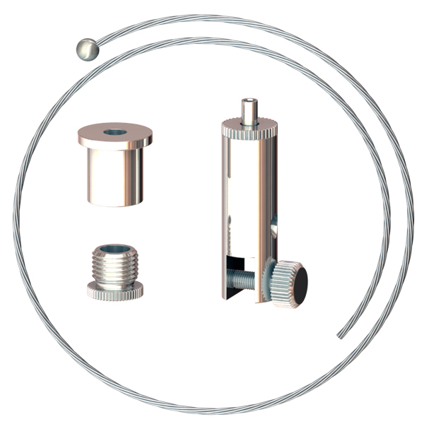 Abhängeset für Displays bis 6 mm Stärke, Drahtseil ø 1,5 mm